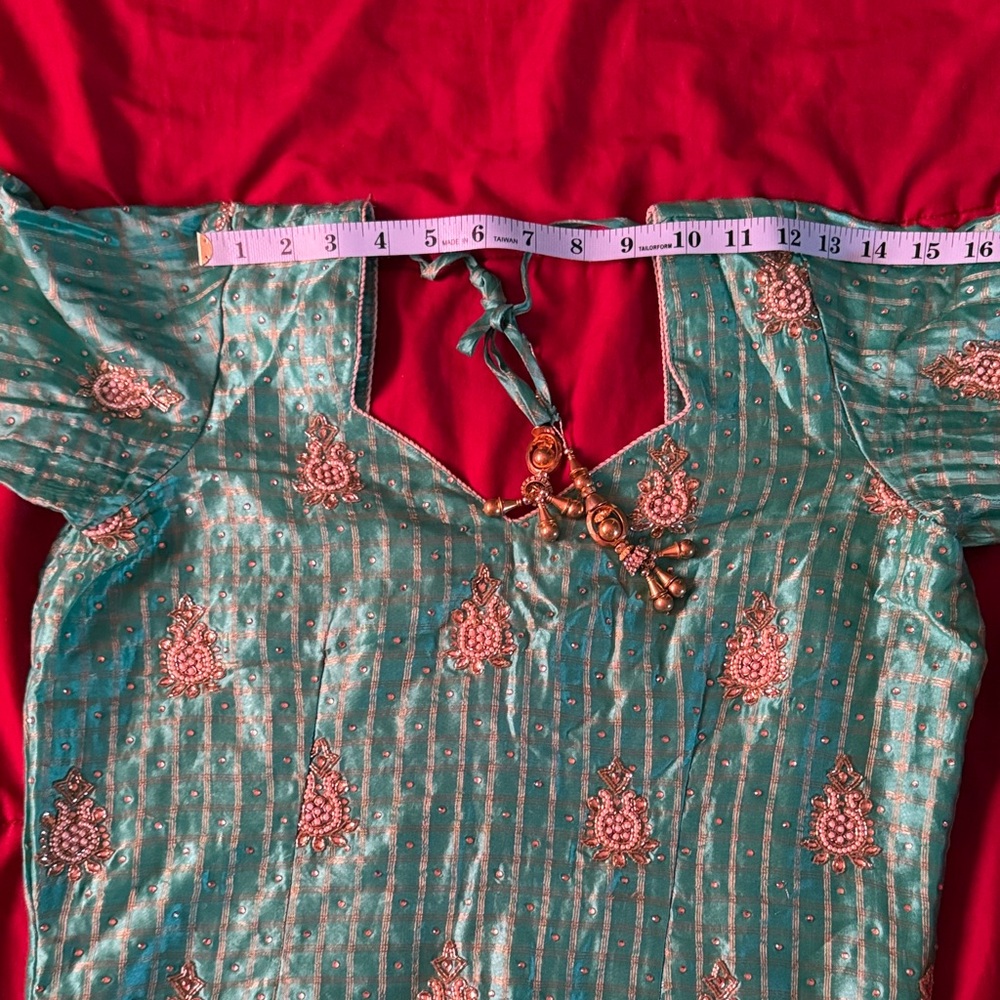 Teal and Gold Embroidered Top